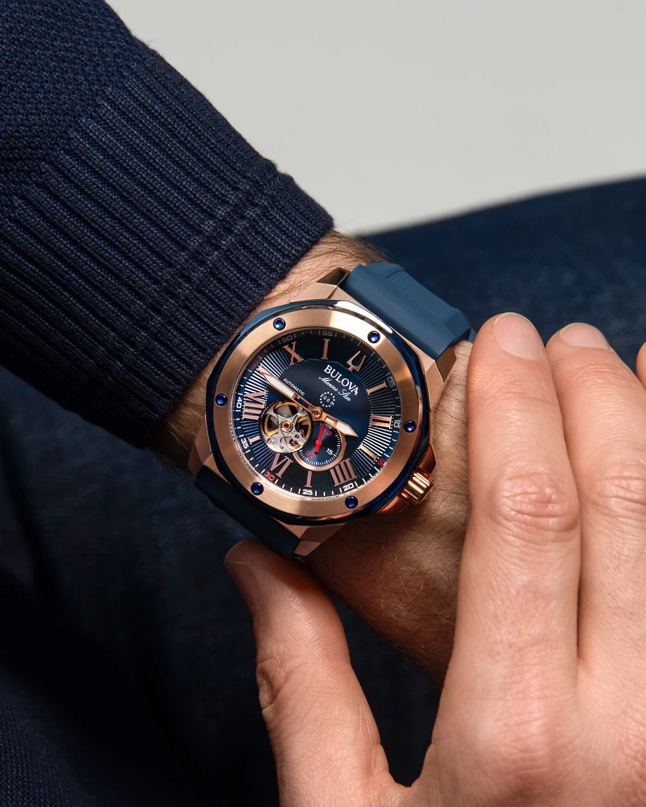 時計 Bulova Marine Star Bulova Marine Star Blue Dial Rose Gold Stainless Steel Watch | Bulova